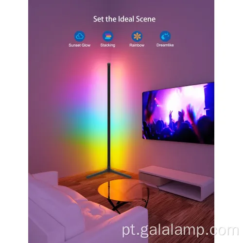 Lâmpada de piso de latão moderna com iluminação RGB colorida